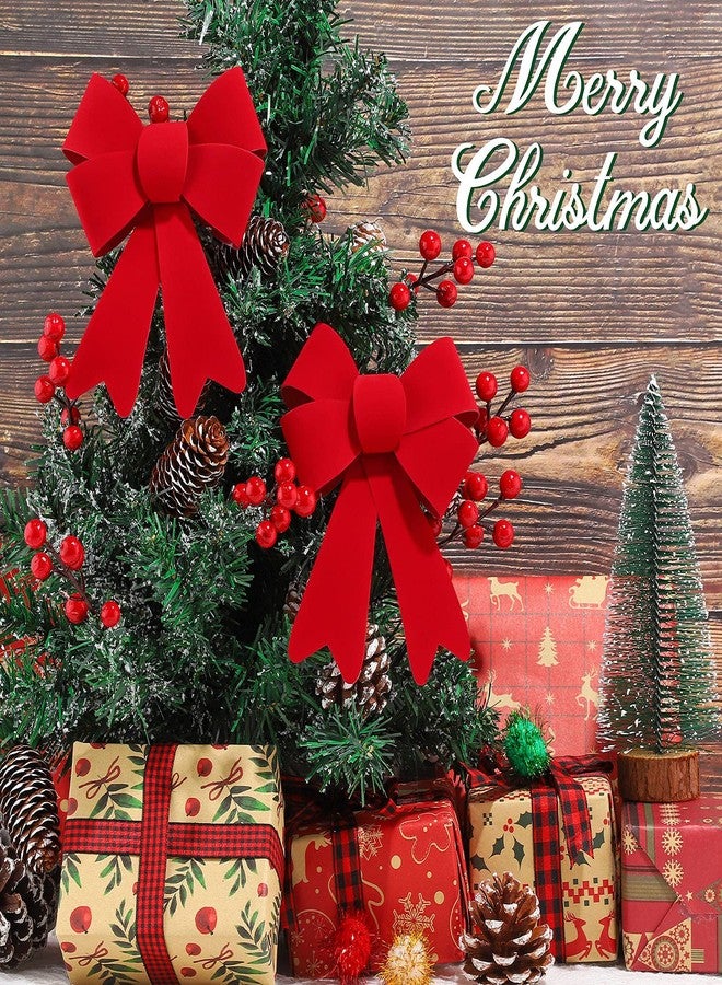 MCEAST 20 Pieces Red Christmas Bows 6.2 x 4.7 Inches Holiday Tree Bows Xmas Wreath Bows for Hanging and Decorating Doors Christmas Trees Weddings Parties - Image 5